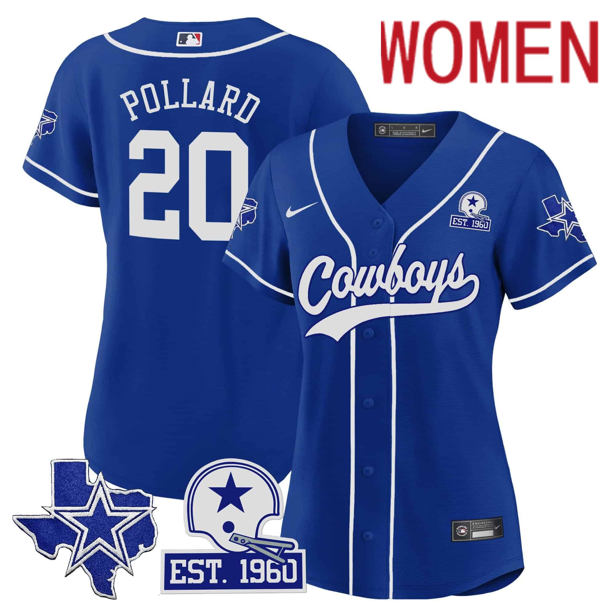 Women Dallas Cowboys #20 Pollard Blue 2024 Nike Patch Baseball NFL Jersey